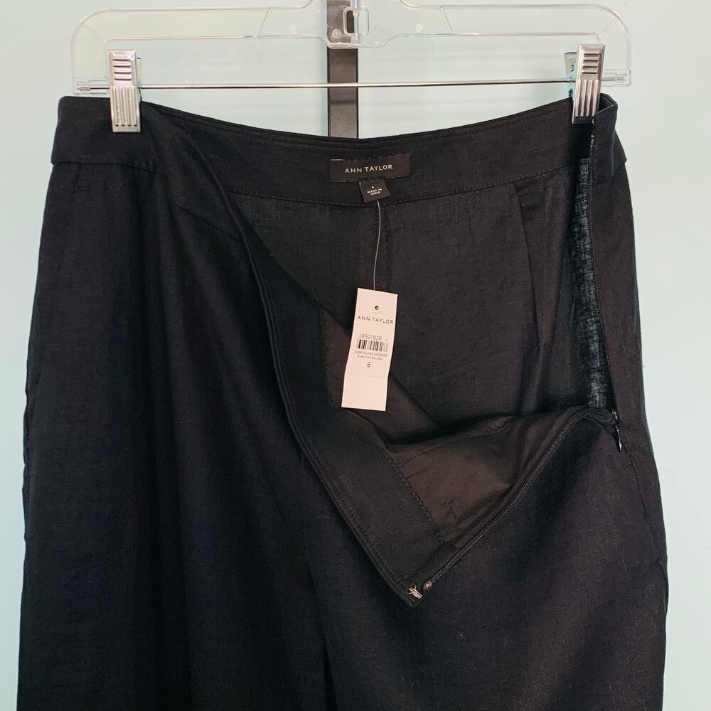 NWT Ann Taylor Linen Wide Leg Pants With Ricrac Scalloped Hem In Black Size 8 - Picture 8 of 10